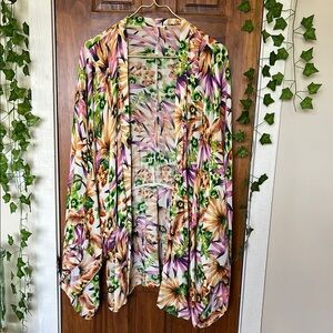 Tropical Floral Beach Resortwear Kimono Swim Cover Up 100% Rayon